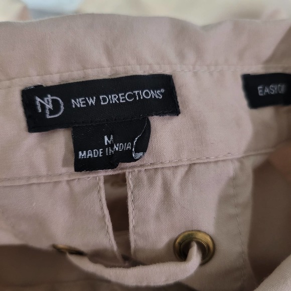 New Directions Tan 3/4 Sleeve Asymmetrical Tunic Collar Button Up Laced Medium - Picture 6 of 6